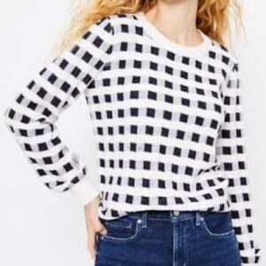 LOFT Plus Wool Blend Navy Gingham Sweater